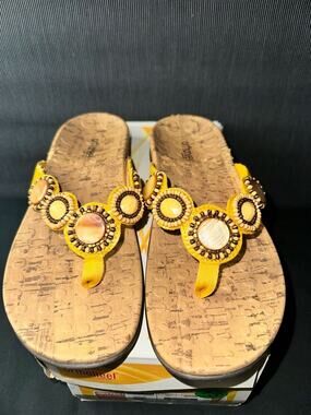 No.15 Orthaheel Fiji Women's Beaded Thong Sandals in Mustard